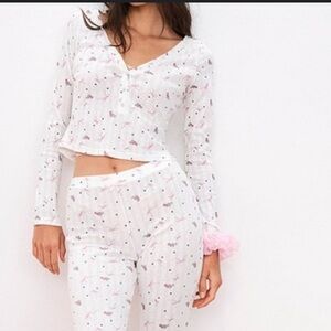 For Love And Lemons Pointelle Long Sleeve TOP White Floral